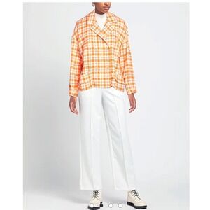 Physique du Rôle jacket orange white plaid relaxed Vols cotton linen PDR peacoat
